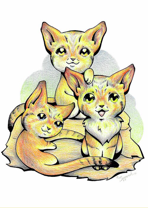 Cat Greeting Card featuring the drawing Endangered Animal Sand Cat by Sipporah Art and Illustration