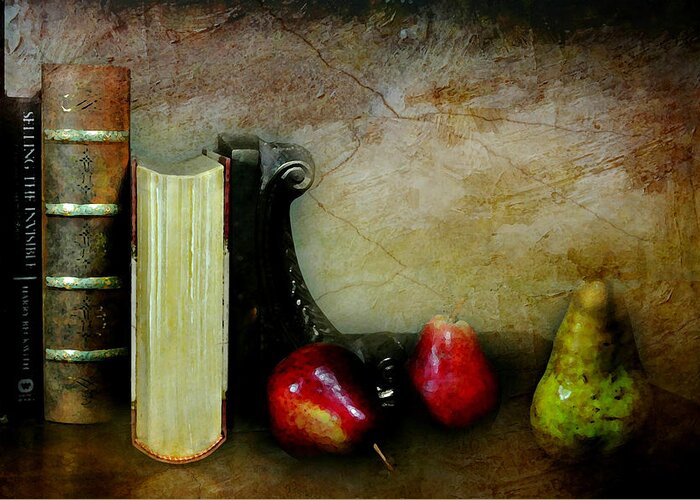 Still Life Greeting Card featuring the photograph Pears'n Books by Diana Angstadt