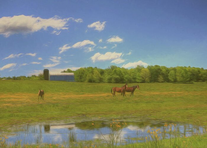 Horses Greeting Card featuring the digital art Enjoying Spring by Sharon Batdorf
