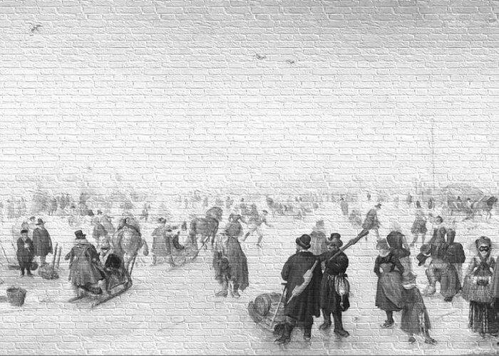 Old Masters Greeting Card featuring the digital art Enjoying the Ice 3 by Hendrick Avercamp