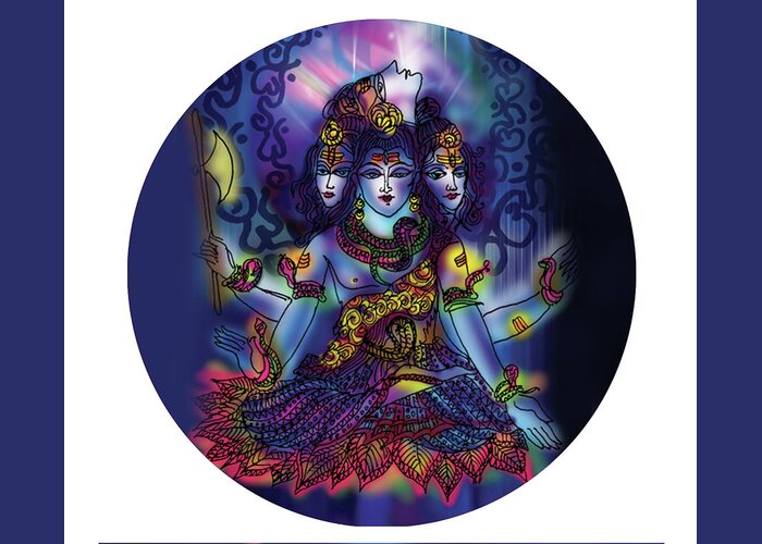 Shiva Greeting Card featuring the painting Enlightened Shiva by Guruji Aruneshvar Paris Art Curator Katrin Suter