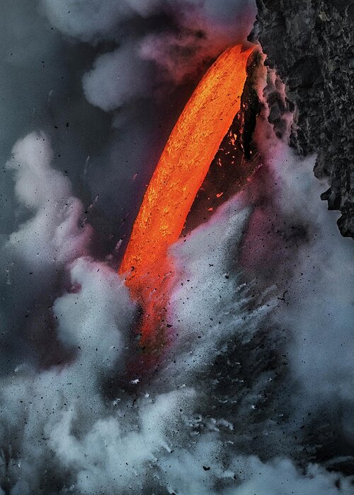 Lava Greeting Card featuring the photograph Epic Battle Between Lava and the Sea by Roman Kurywczak