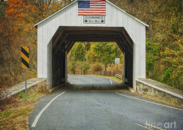 (day Or Daytime) Greeting Card featuring the photograph Erwinna Covered Bridge by Debra Fedchin