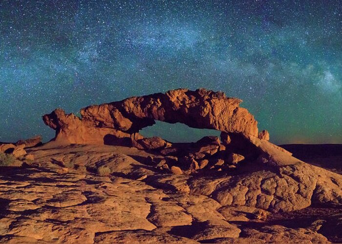 Escalante Greeting Card featuring the photograph Escalante Arch with Stars by Wasatch Light