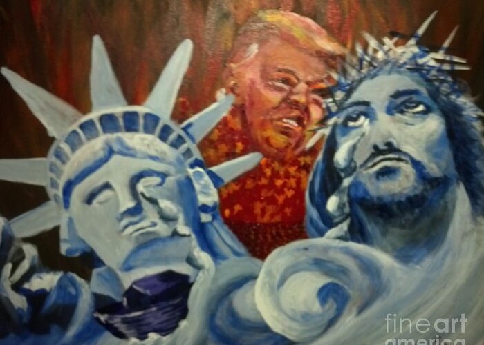 Politics Greeting Card featuring the painting Escape on Tears of Love and Liberty by Saundra Johnson