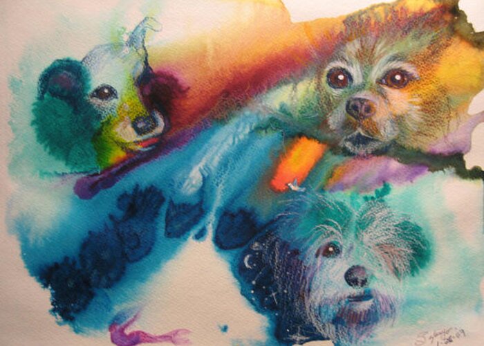 Face Masks Greeting Card featuring the painting Essence of Buddies by Sofanya White