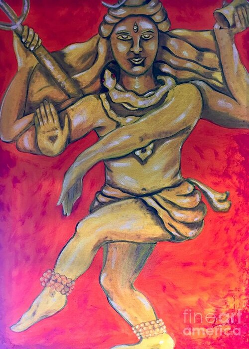 Shiva Greeting Card featuring the painting Eternal dancer by Brindha Naveen