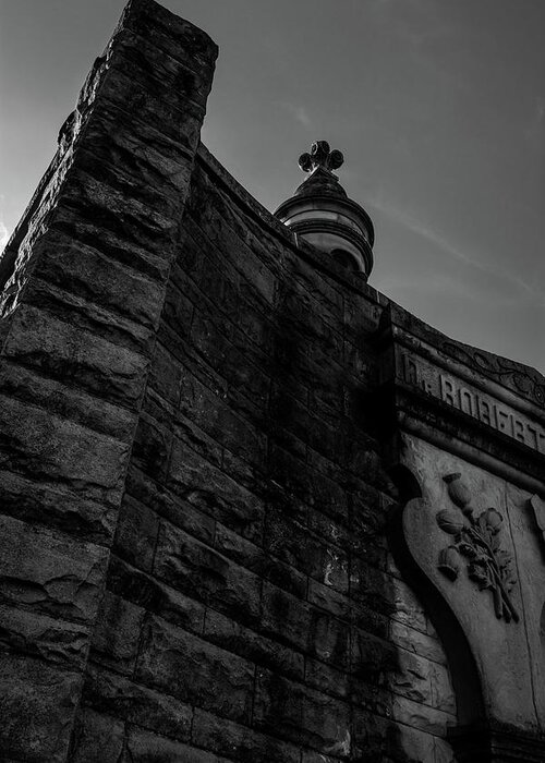 Cemetery Greeting Card featuring the photograph Eternal Stone Structure BW by James L Bartlett