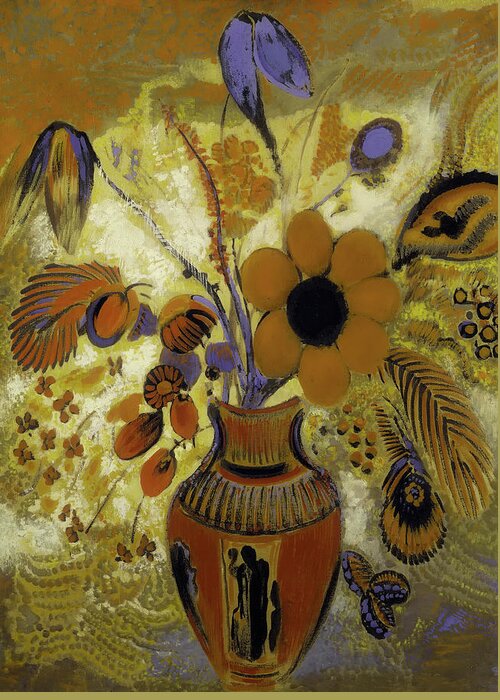 Painting Greeting Card featuring the painting Etrusian Vase With Flowers by Mountain Dreams