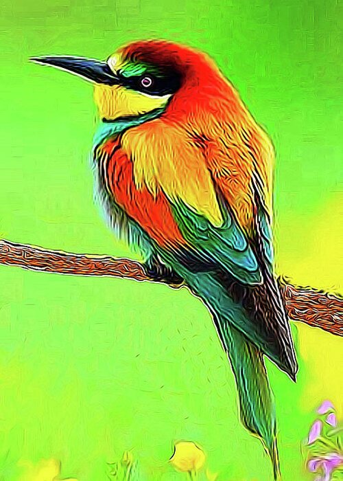 Bee Eater Greeting Card featuring the digital art European Bee Eater by Kathy Kelly
