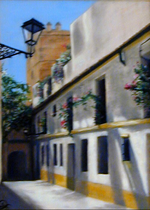 Strolling In The Shadow Of A European Street Brings Rest And Peace. Greeting Card featuring the painting European Street by Joyce Snyder