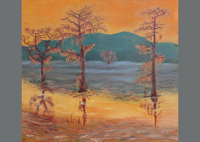 Landscape Greeting Card featuring the painting Evening on Caddo Lake by Vera Smith