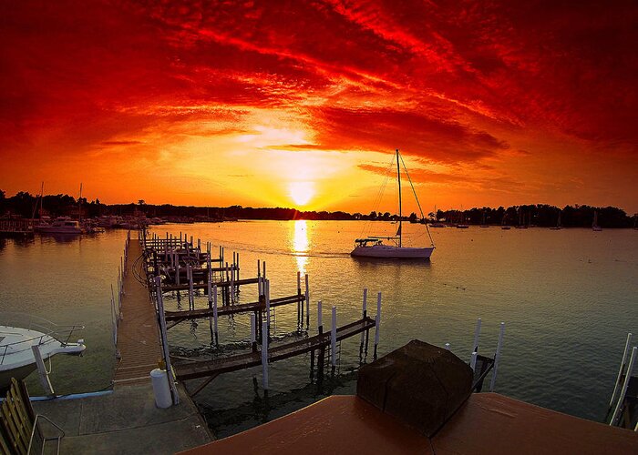Marina Greeting Card featuring the photograph Evening at Put-in-Bay by Kevin Cable