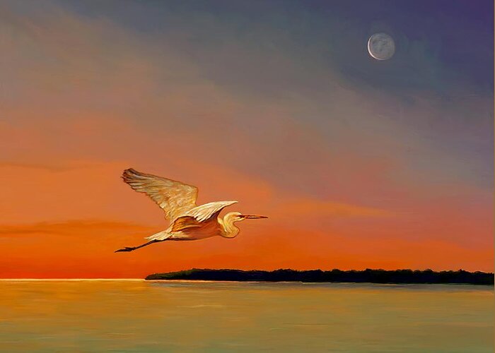 Shore Bird Greeting Card featuring the painting Evening Flight by David Van Hulst