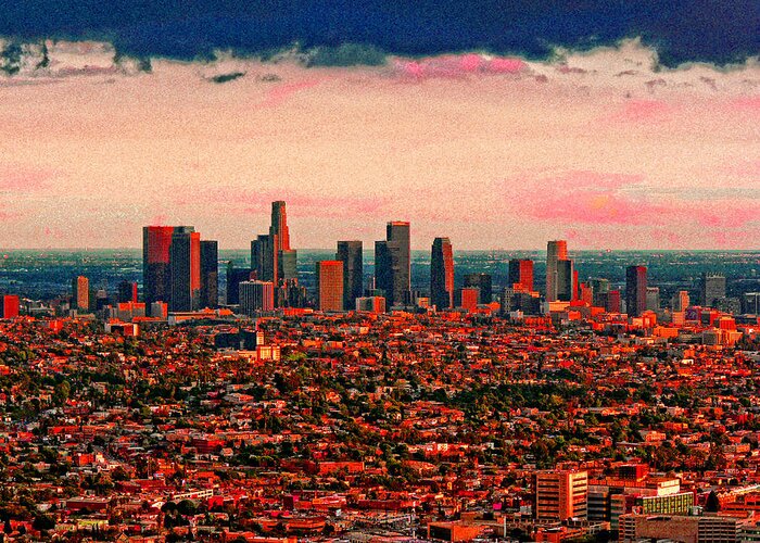 Los Angeles Greeting Card featuring the photograph Evening in the City of the Angels by Timothy Bulone