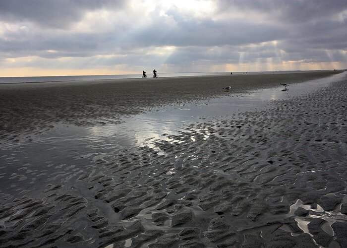 Beach Greeting Card featuring the photograph Evening Stroll by Mary Haber