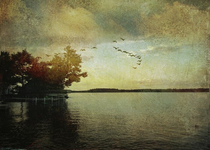 Lake Greeting Card featuring the digital art Evening, the Lake by Ann Tracy