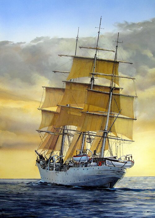Sailing Ship Greeting Card featuring the painting Eventide by Tim Johnson