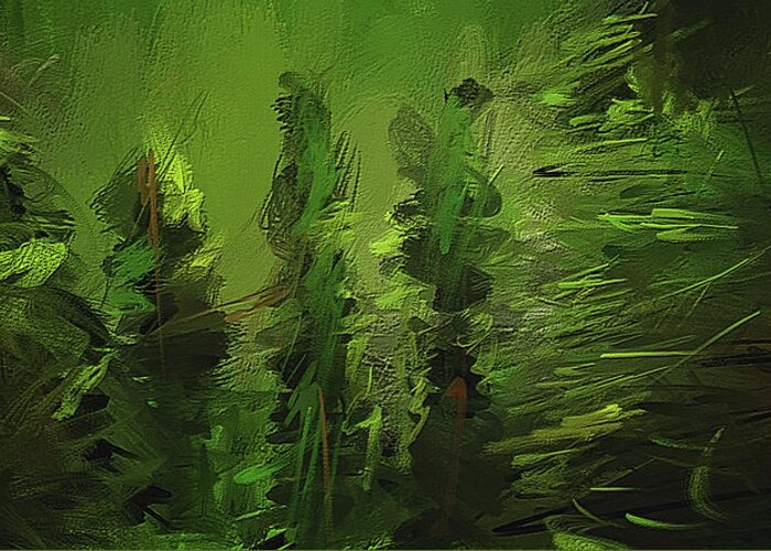 Green Greeting Card featuring the painting Evergreens - Green Abstract Art by Lourry Legarde