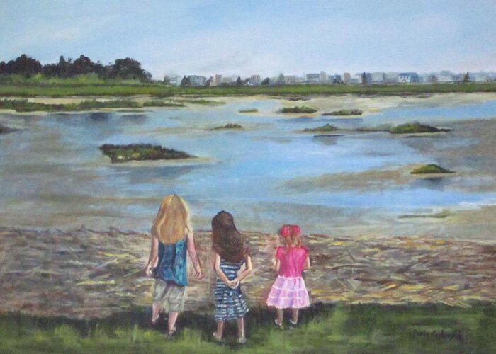 Acrylic Greeting Card featuring the painting Exploring The Marshes by Paula Pagliughi