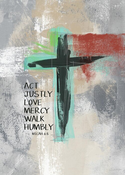 Cross Greeting Card featuring the mixed media Expressionist Cross Love Mercy- Art by Linda Woods by Linda Woods