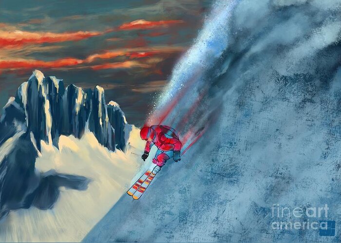 Ski Greeting Card featuring the painting Extreme ski painting by Sassan Filsoof