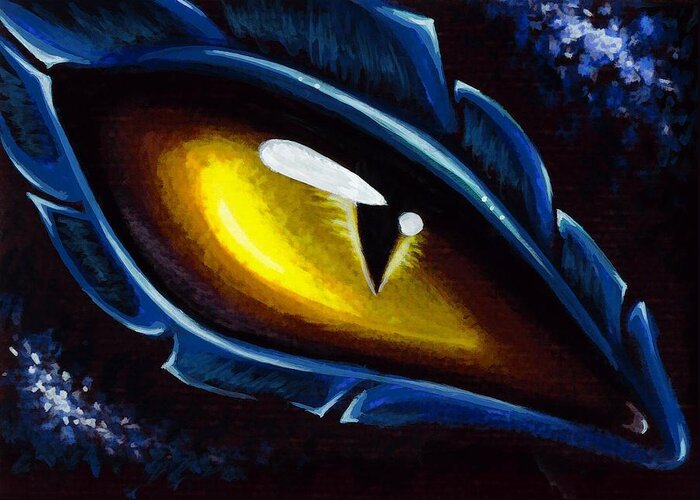 Dragon Eye Greeting Card featuring the painting Eye Of The Blue dragon by Elaina Wagner
