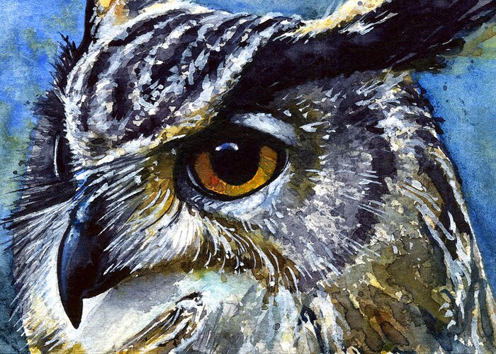 Owls Greeting Card featuring the painting Eyes of Owls No.25 by John D Benson
