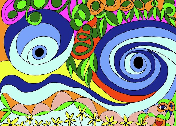 Abstract Greeting Card featuring the digital art Eyes of the Storm by Laura Smith