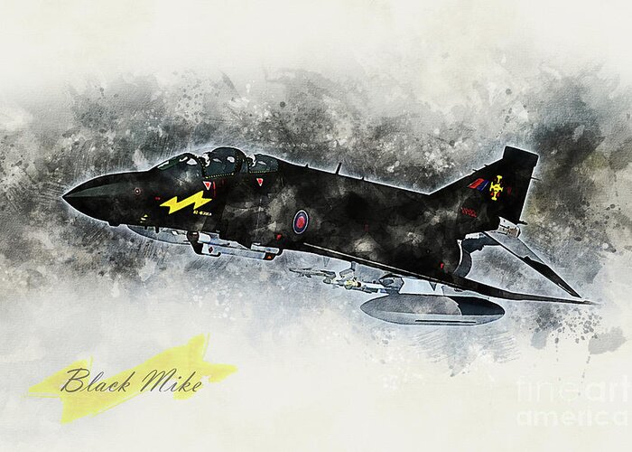 F-4 Greeting Card featuring the digital art F-4 Phantom Black Mike by Airpower Art