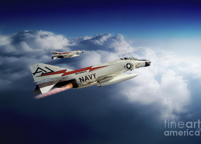 F-4 Greeting Card featuring the digital art F-4 Phantom VF-74 by Airpower Art