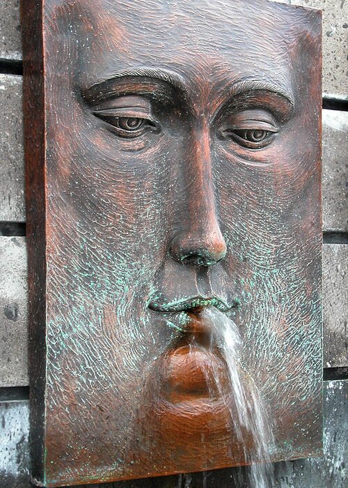 Fountain Greeting Card featuring the photograph Face Fountain - Riviera Maya Mexico by Frank Mari
