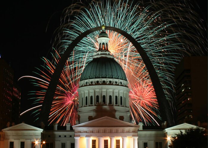 In Focus Greeting Card featuring the photograph Fair St Louis Fireworks by William Shermer
