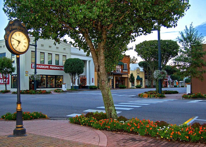 Fairhope Greeting Card featuring the painting Fairhope Ave with Clock by Michael Thomas