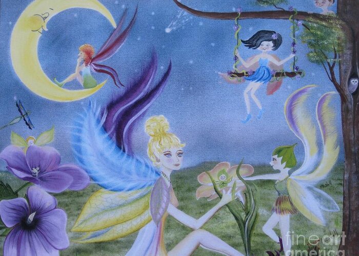 Fairies Greeting Card featuring the painting Fairy Play by RJ McNall