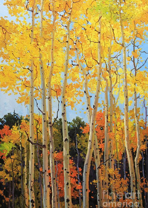 Nature Greeting Card featuring the painting Fall Aspen Santa Fe by Gary Kim