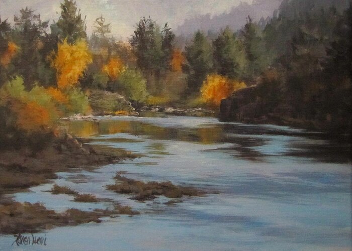 Landscape Greeting Card featuring the painting Fall at Colliding Rivers by Karen Ilari