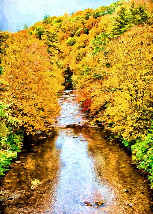 Mountains Greeting Card featuring the painting Fall Colors Over Linville River AP by Dan Carmichael