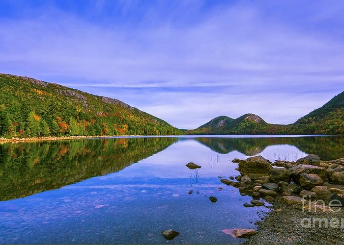 Acadia Greeting Card featuring the photograph Fall Foliage at Jordan Pond. by New England Photography