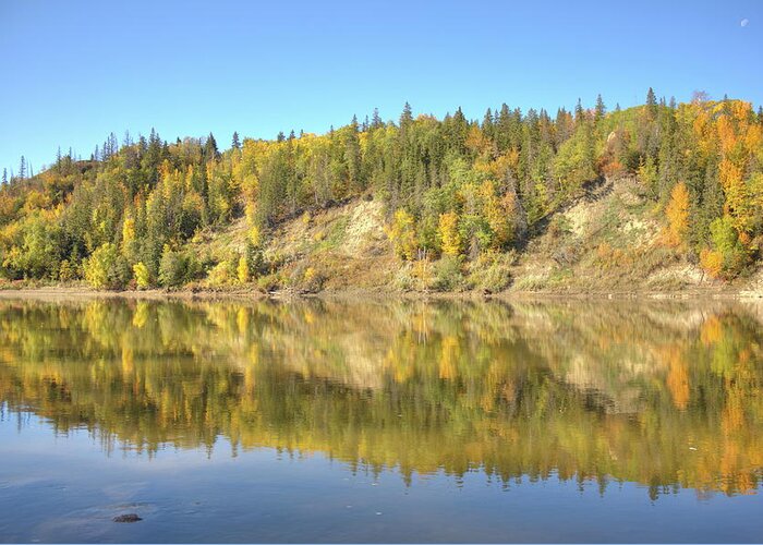  Greeting Card featuring the photograph Fall hues on the North Saskatchewan River by Jim Sauchyn