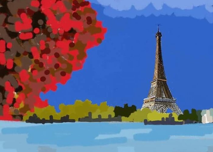  Greeting Card featuring the digital art Fall in Paris by Yilmar Henry