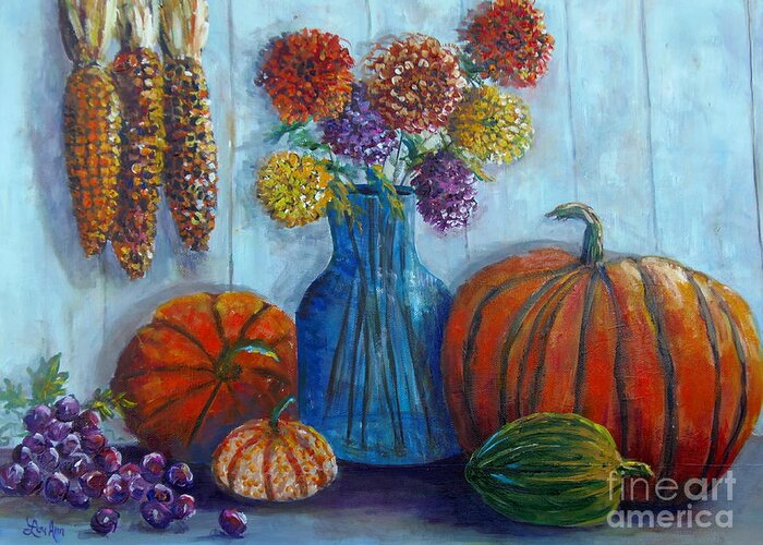 Fall Still Life Greeting Card featuring the painting Autumn Still Life by Lou Ann Bagnall