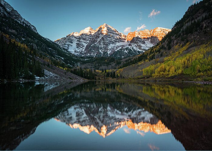 Maroon Bells Greeting Card featuring the photograph Fall Sunrise at Maroon Bells by James Udall