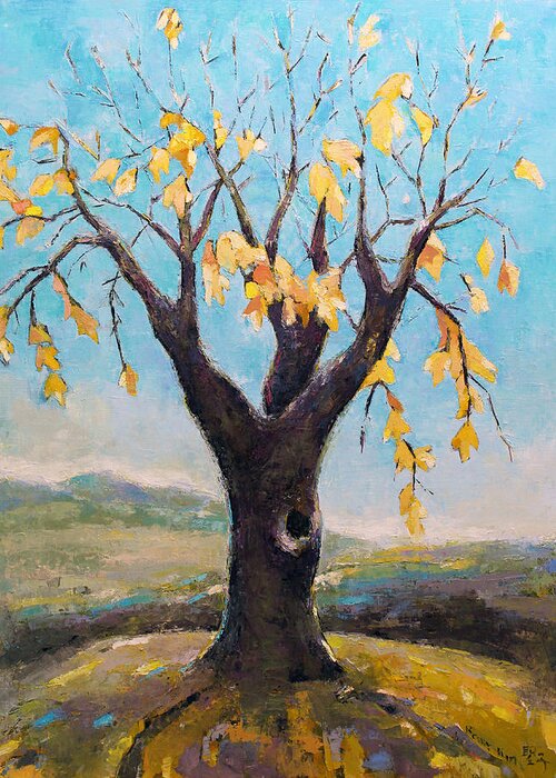 Tree Greeting Card featuring the painting Fall Tree in Virginia by Becky Kim