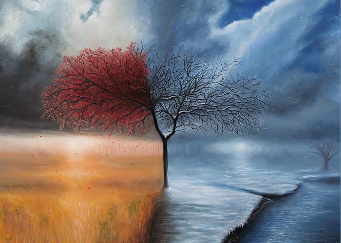 Seasonscape Greeting Card featuring the painting Fall / Winter by Brian Nunes