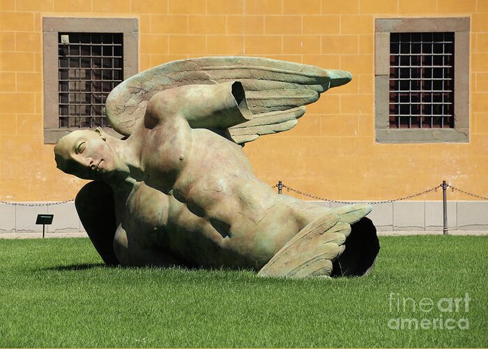 Pisa Greeting Card featuring the photograph Fallen Angel Statue in Pisa 0013 by Jack Schultz