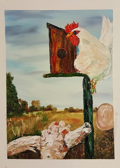 Hen Greeting Card featuring the painting Fallen Egg 21 by Cheryl Nancy Ann Gordon