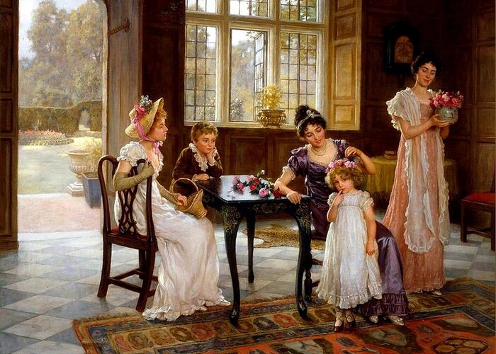 Charles Haigh-wood (1856-1927) Family Greeting Card featuring the painting Family by MotionAge Designs