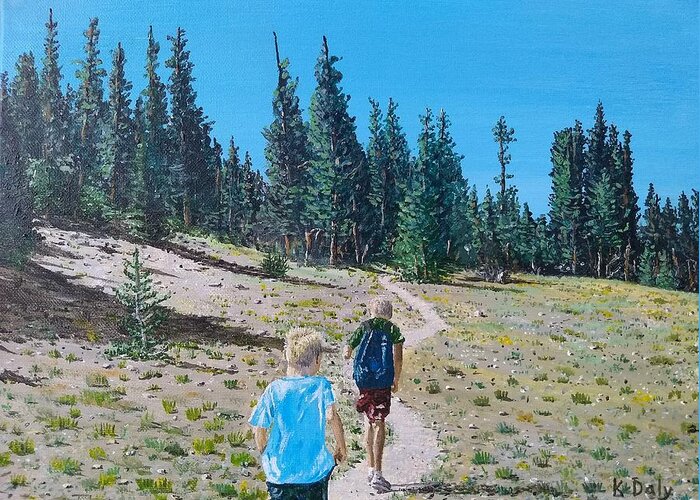 Mammoth Greeting Card featuring the painting Family hike by Kevin Daly