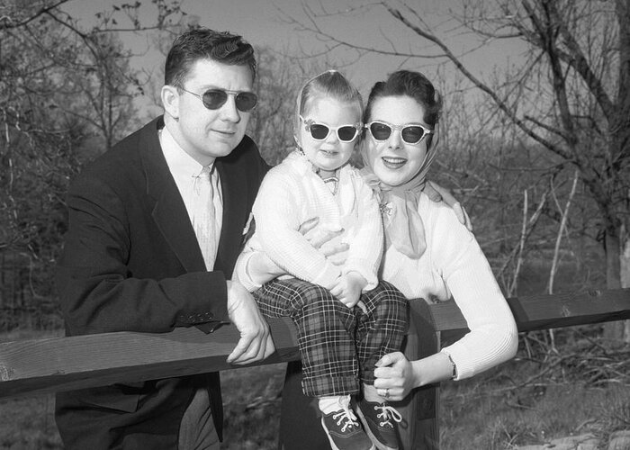 1950s Greeting Card featuring the photograph Family Portrait With Sunglasses, C.1950s by J. Rogers/ClassicStock